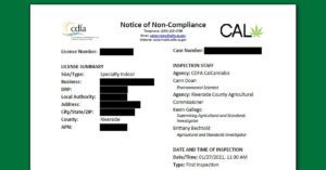 Example Notice of Non-Compliance after Cannabis Inspections